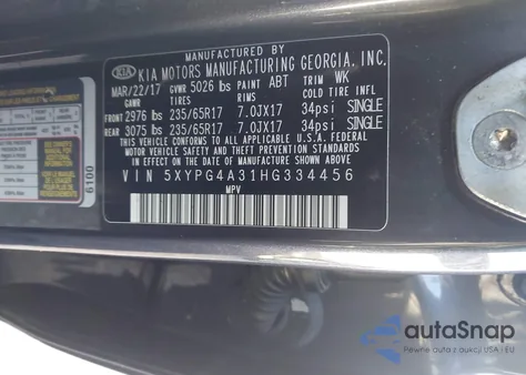 2017 Kia Sorento 2.4L Lx from USA, damaged, VIN 5XYPG4A31HG334456